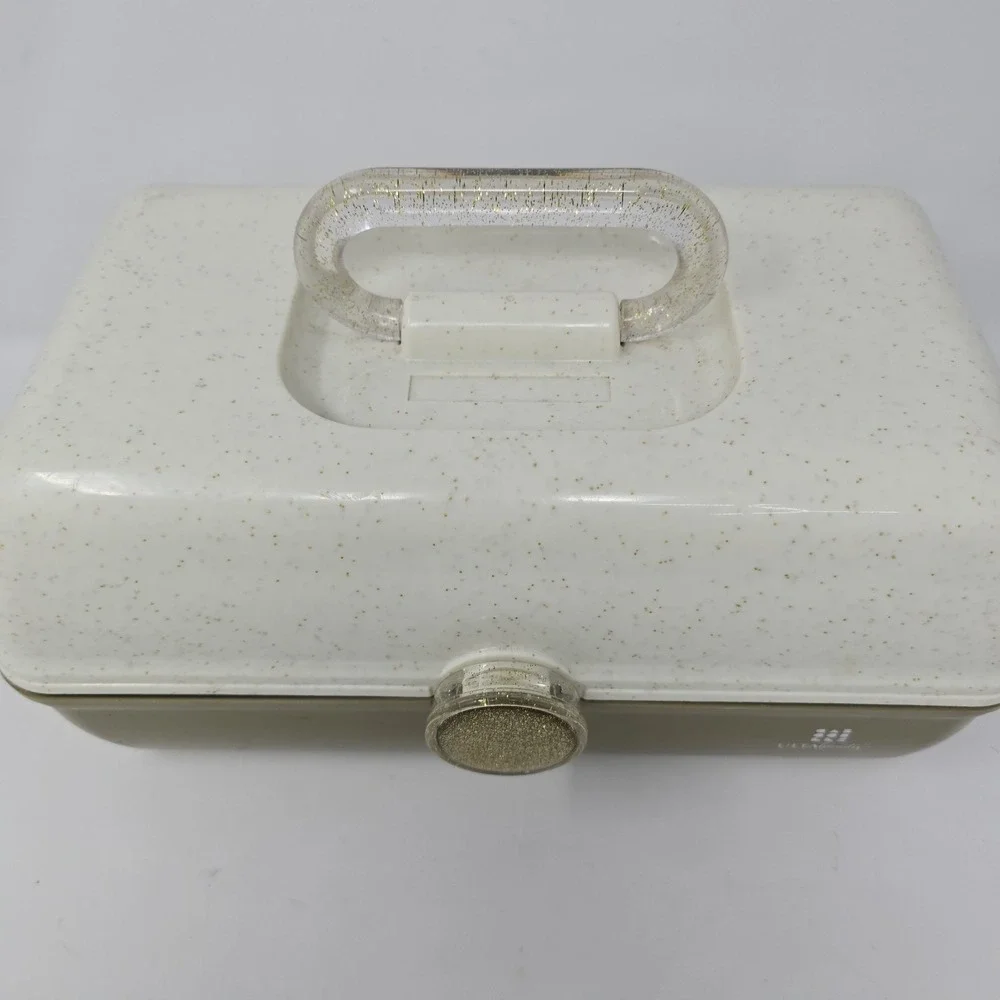 Large Caboodles Ulta Beauty 3 Tier Makeup Case Vintage Glittery Gold & White